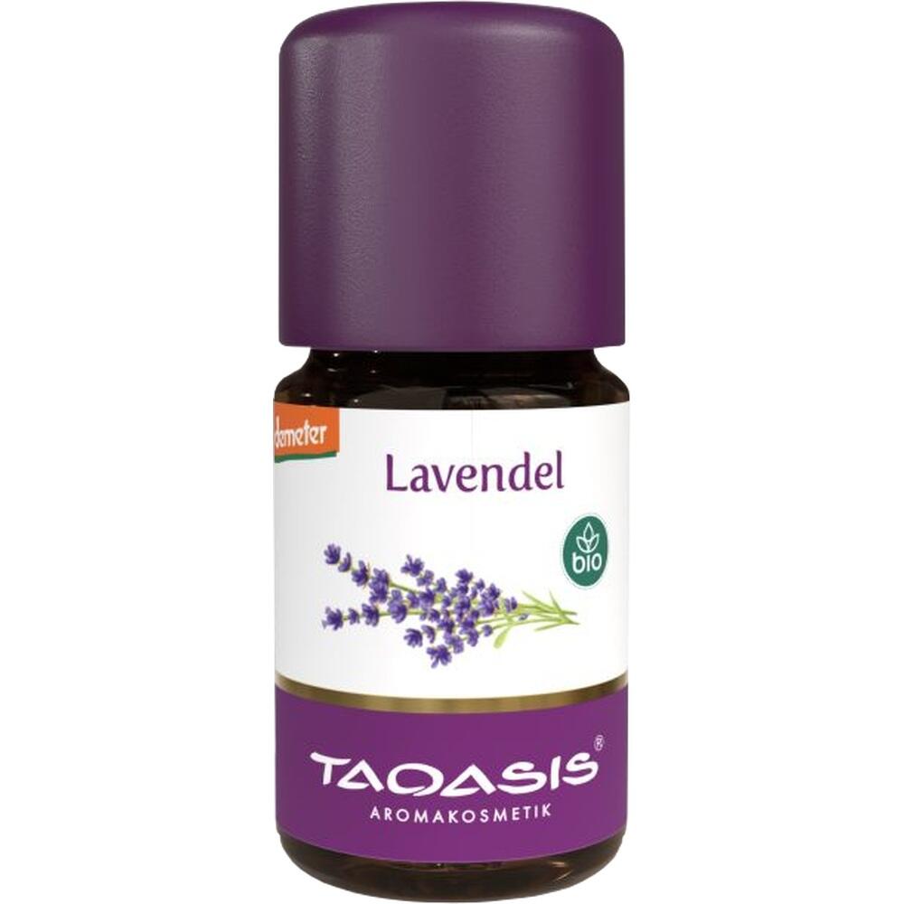 Flasche mit Lavendelöl und violetter Kappe.