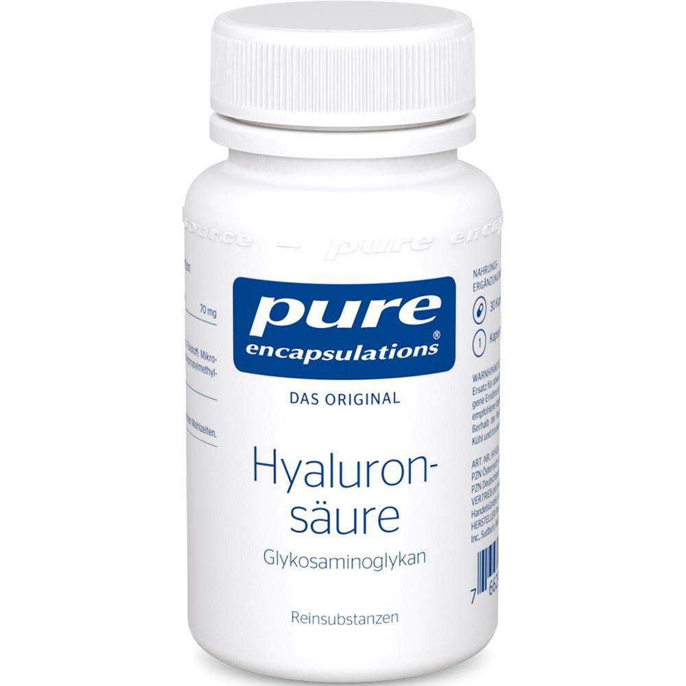Weißes Fläschchen mit der Aufschrift "Hyaluronsäure" auf dem Etikett.